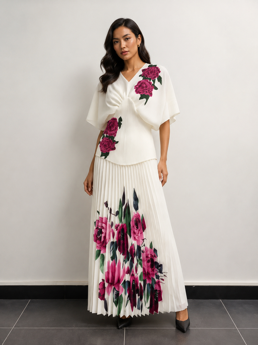 Floral Pleated Two Piece Set