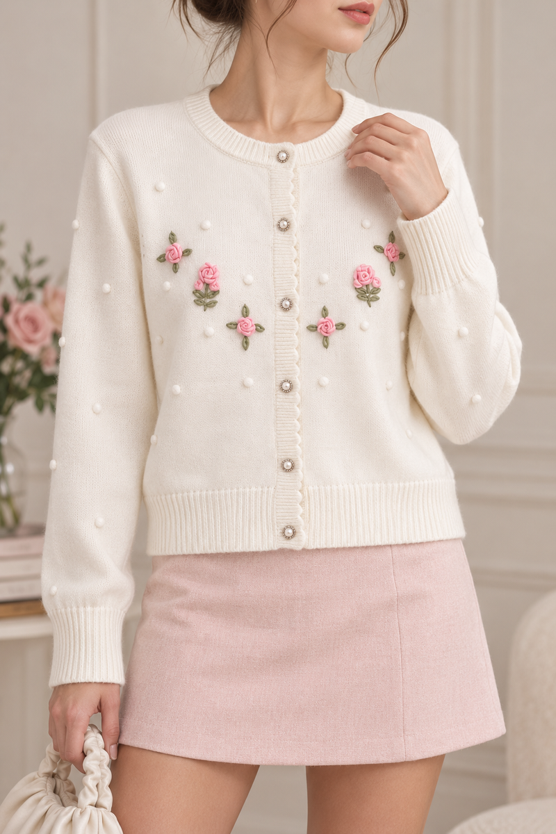 off-white fine knit straight, slightly cropped cardigan
