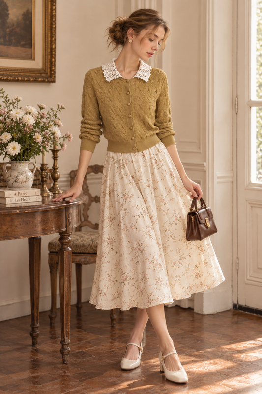 mustard yellow lightweight pointelle knit straight, slightly cropped cardigan