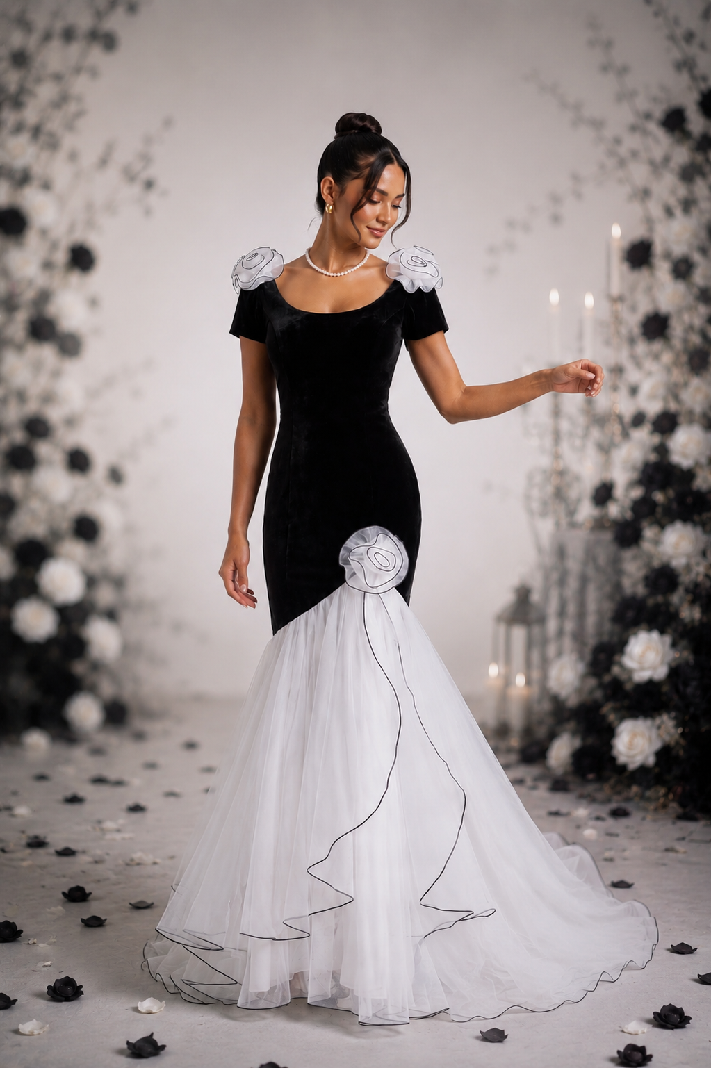 Black Velvet and Tulle Mermaid Dress