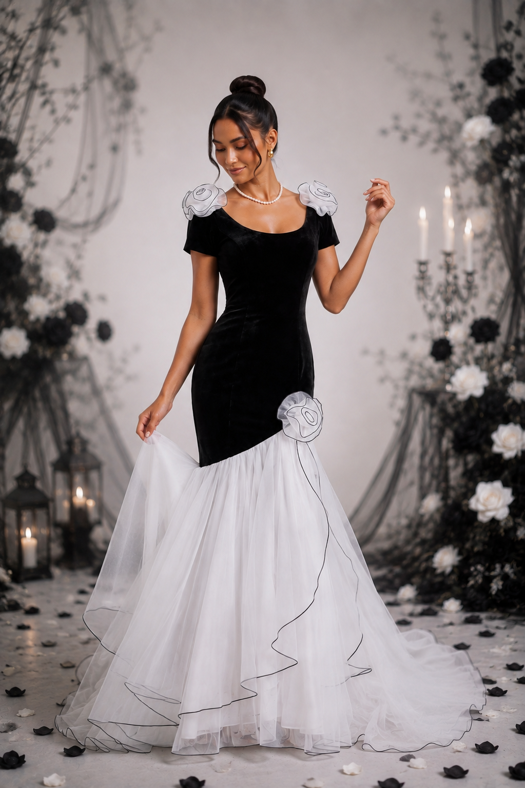 Black Velvet and Tulle Mermaid Dress