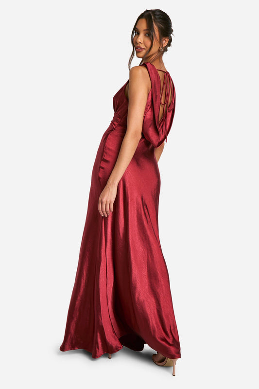 Satin Cowl Back Maxi Dress