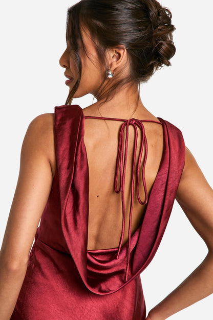 Satin Cowl Back Maxi Dress