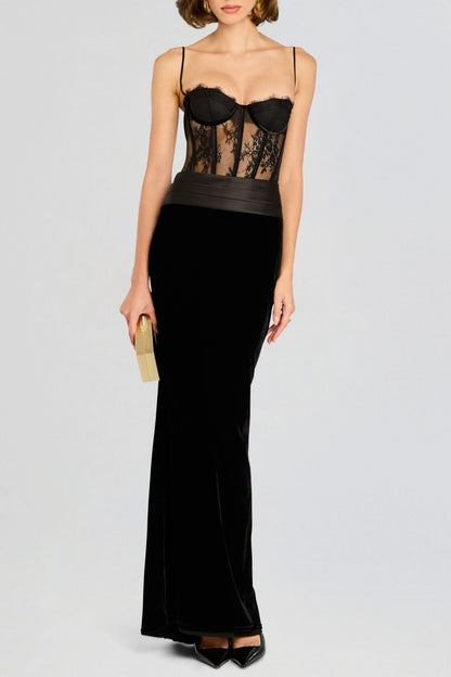 Lace Corset Velvet Maxi Dress