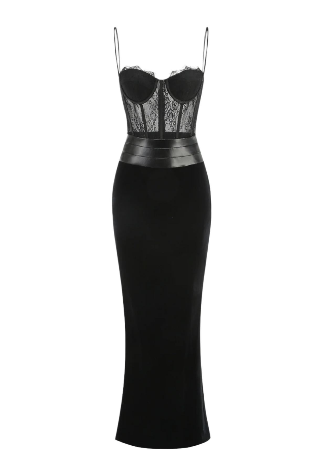 Lace Corset Velvet Maxi Dress