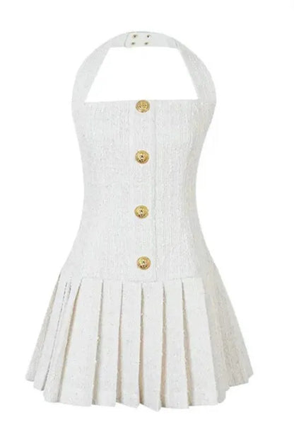CHRISTINE HALTERNECK TWEED MINI DRESS