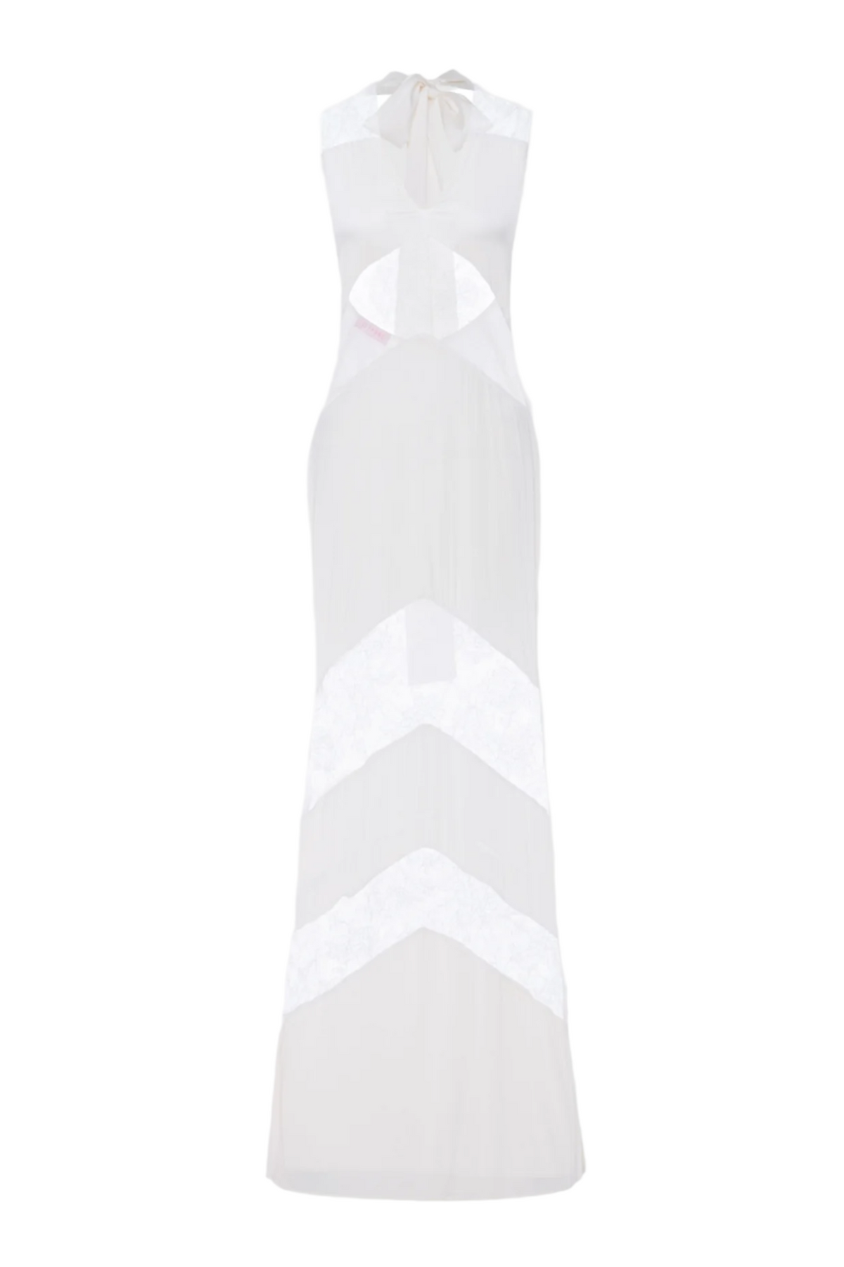 Clora Satin Halter Lace Maxi Dress - White