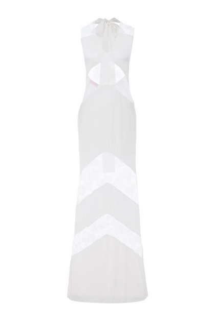 Clora Satin Halter Lace Maxi Dress - White