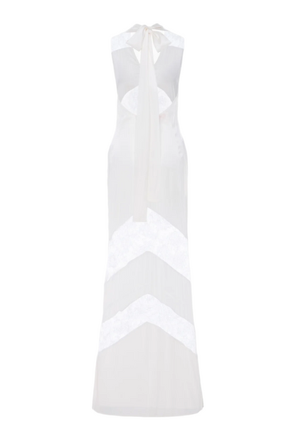 Clora Satin Halter Lace Maxi Dress - White