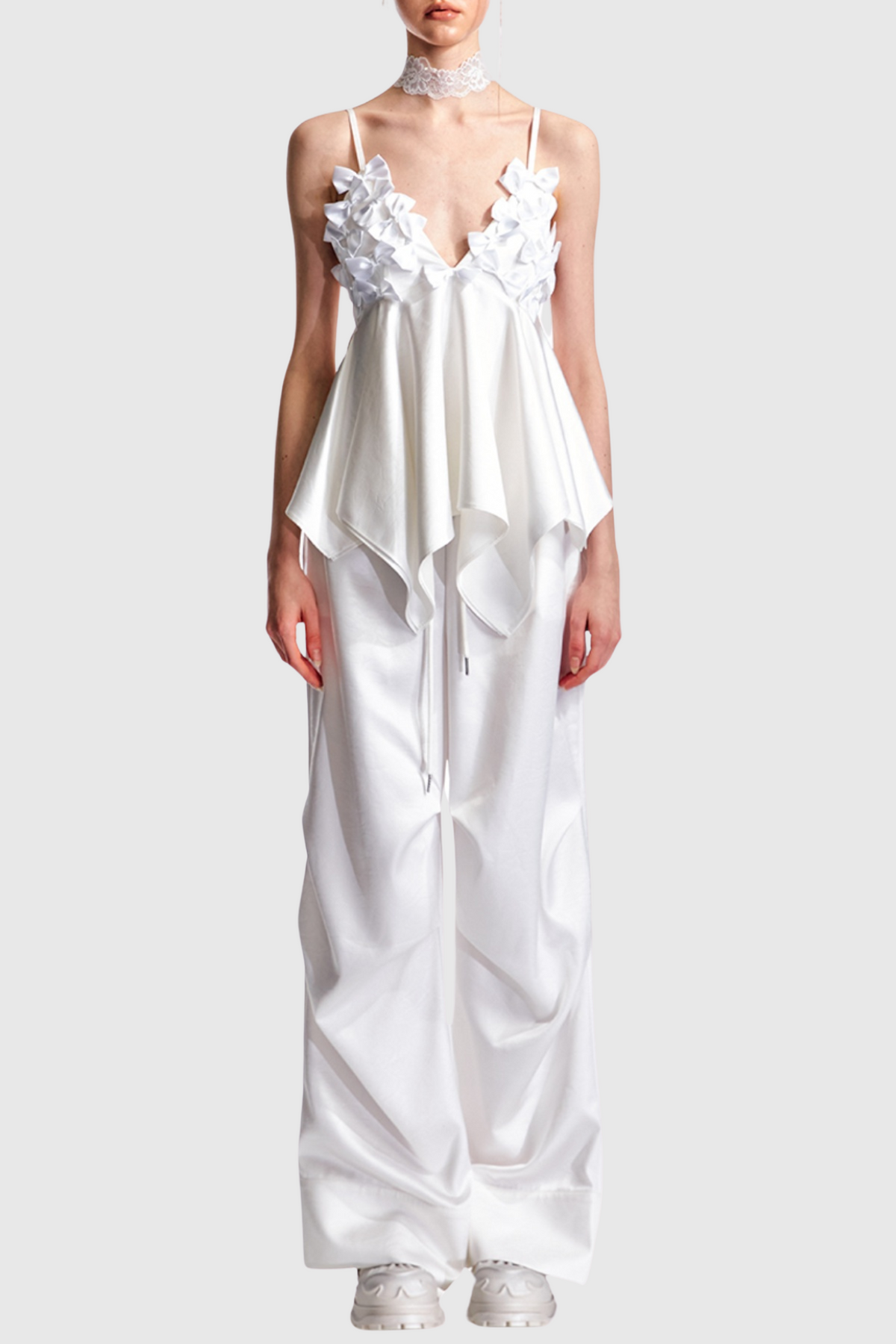 Calixto Bow Ruched Top - White