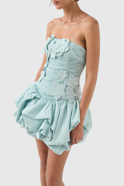 Coleka Floral Appliqué Strapless Mini Dress
