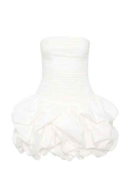 Coleka Floral Print Strapless Ruched Mini Dress - White
