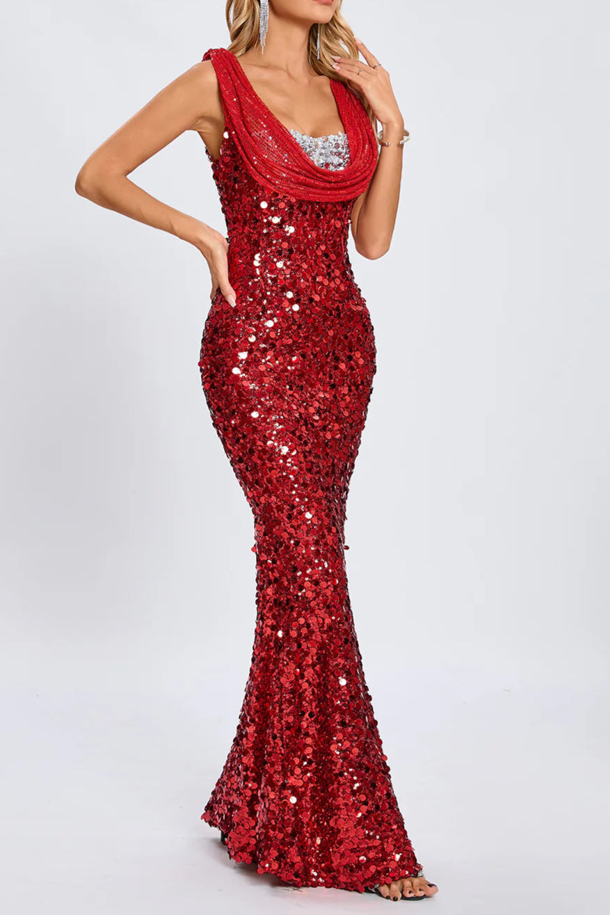 basia sleeveless sequin maxi dress in red