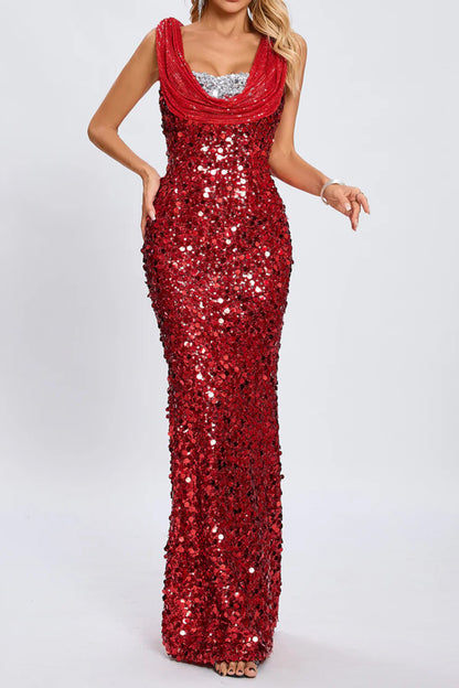 basia sleeveless sequin maxi dress in red