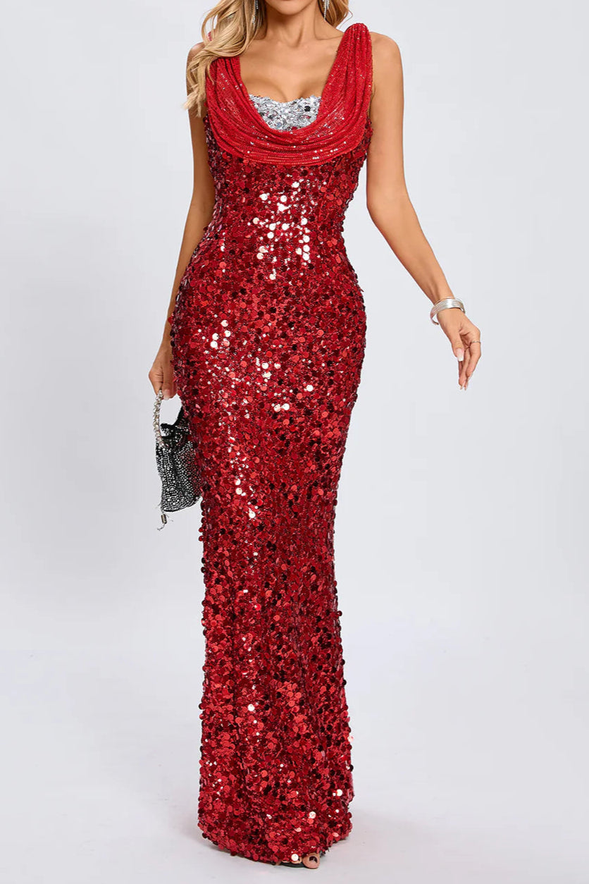 basia sleeveless sequin maxi dress in red