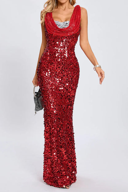basia sleeveless sequin maxi dress in red