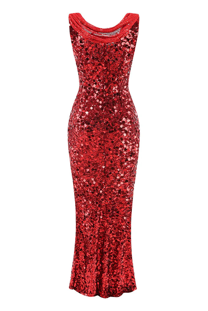 basia sleeveless sequin maxi dress in red