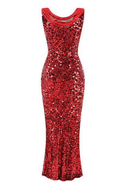 basia sleeveless sequin maxi dress in red