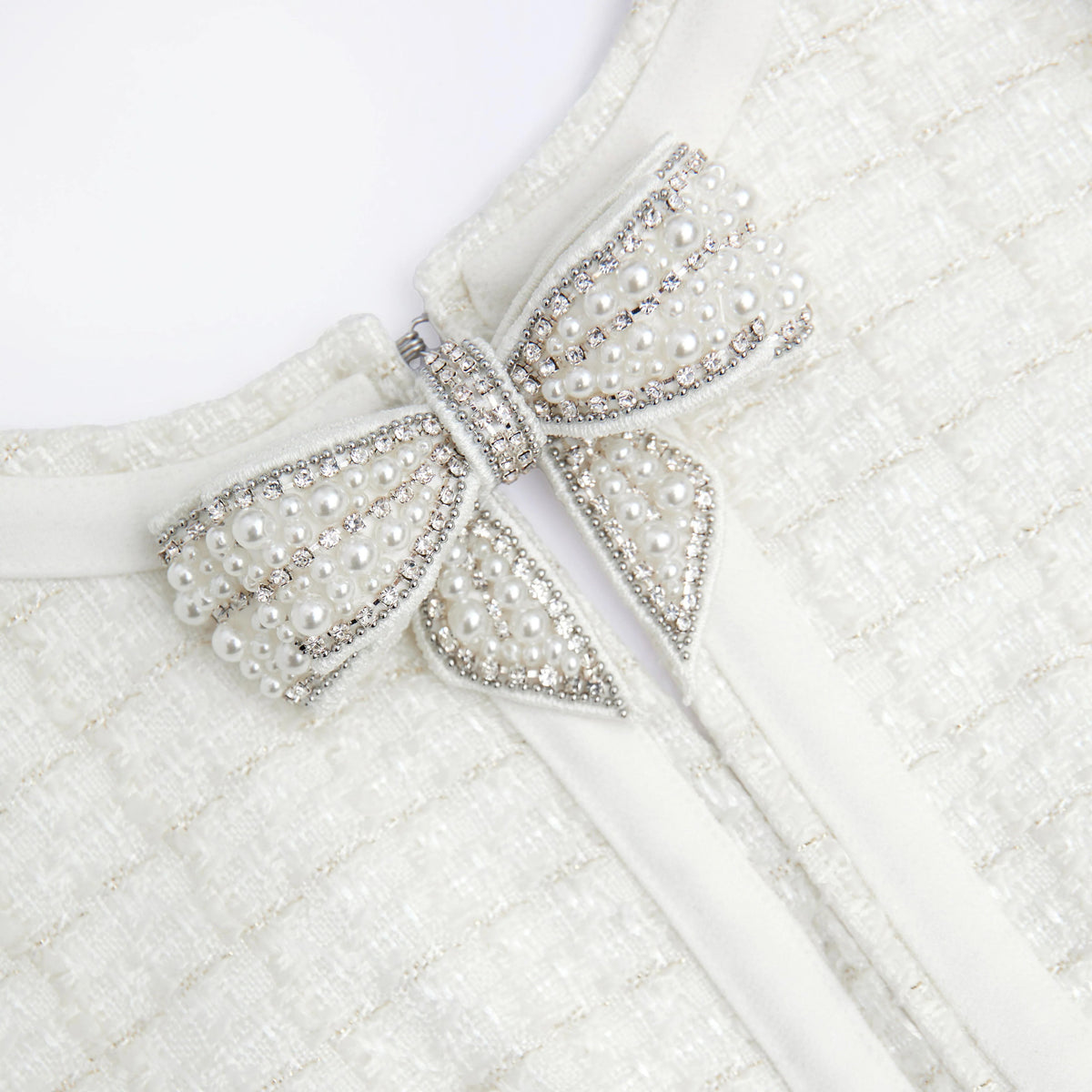Cream Boucle Bow Mini Dress