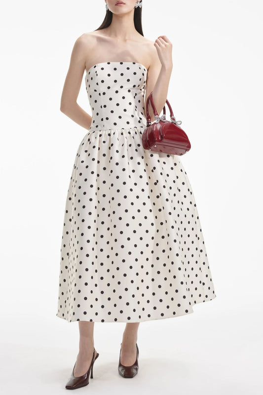 Cream Polka Dot Taffeta Midi Dress