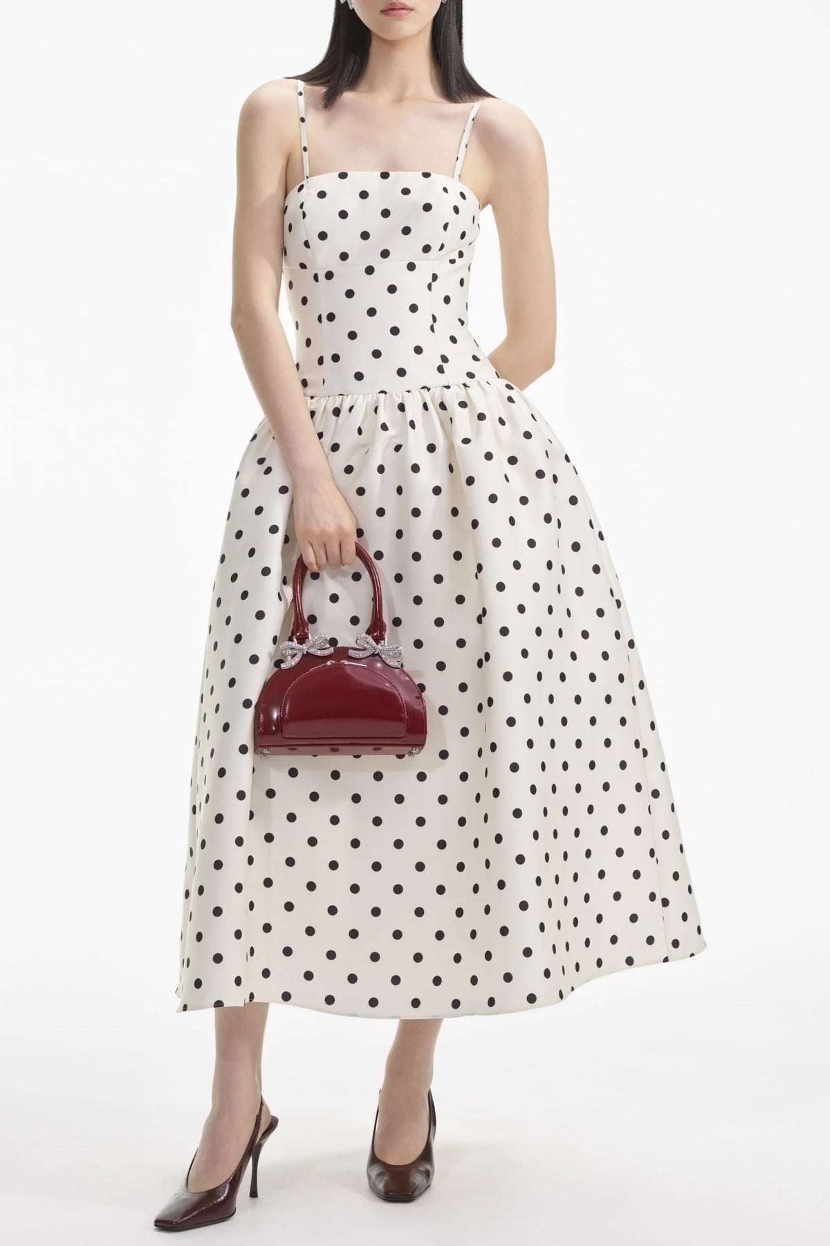 Cream Polka Dot Taffeta Midi Dress