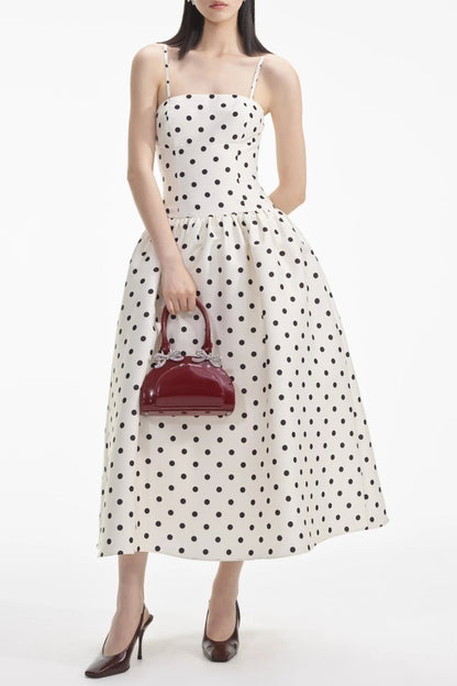 Cream Polka Dot Taffeta Midi Dress