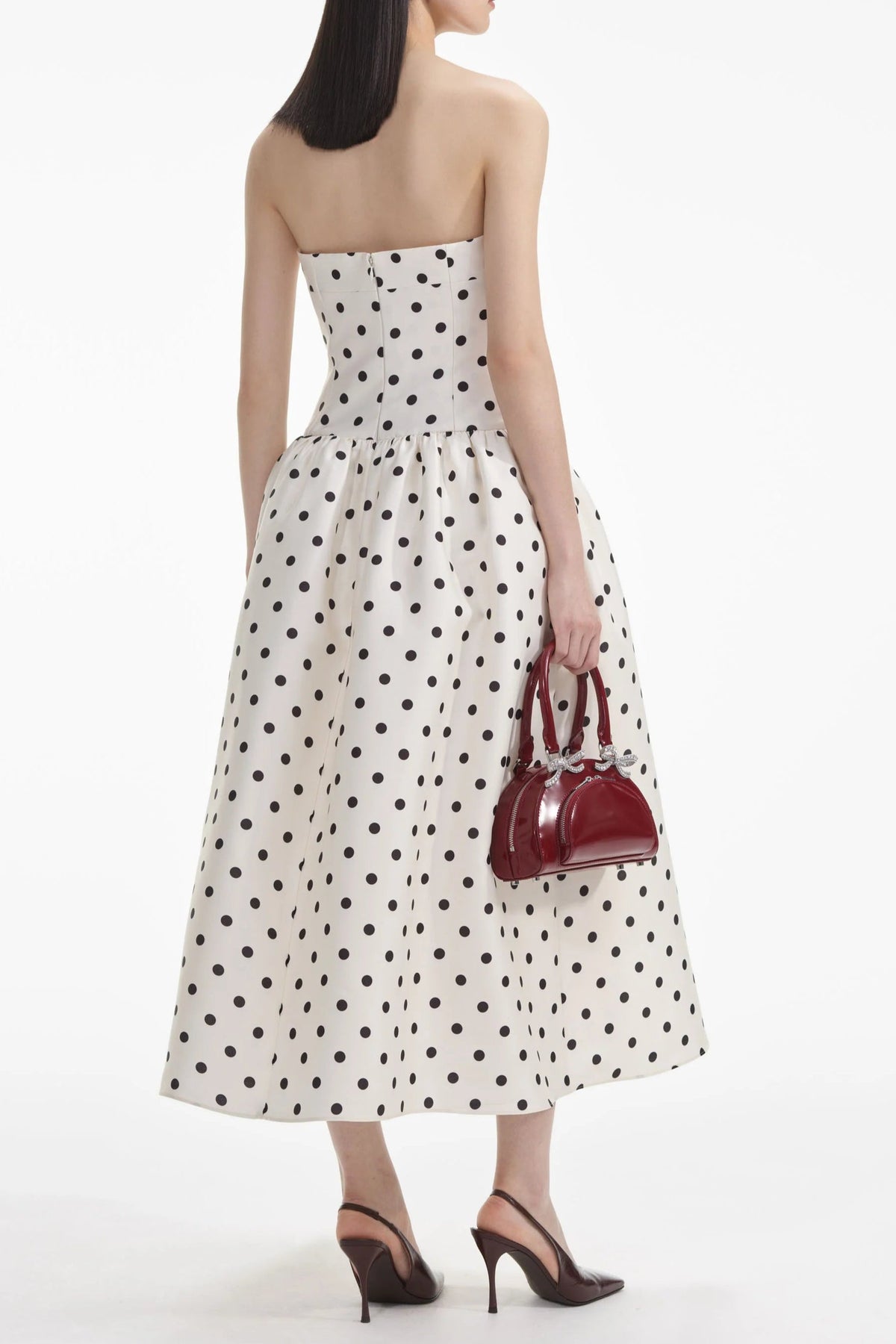 Cream Polka Dot Taffeta Midi Dress