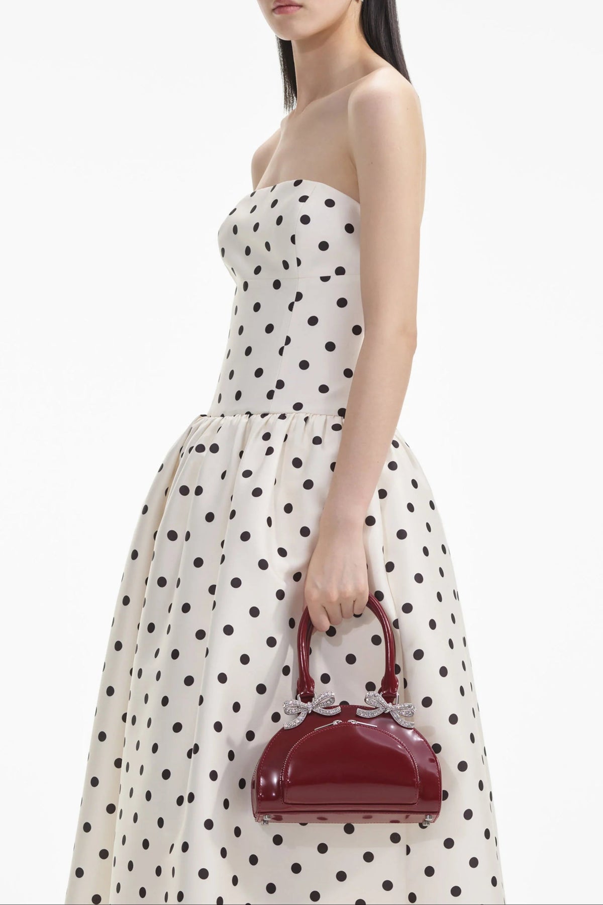 Cream Polka Dot Taffeta Midi Dress