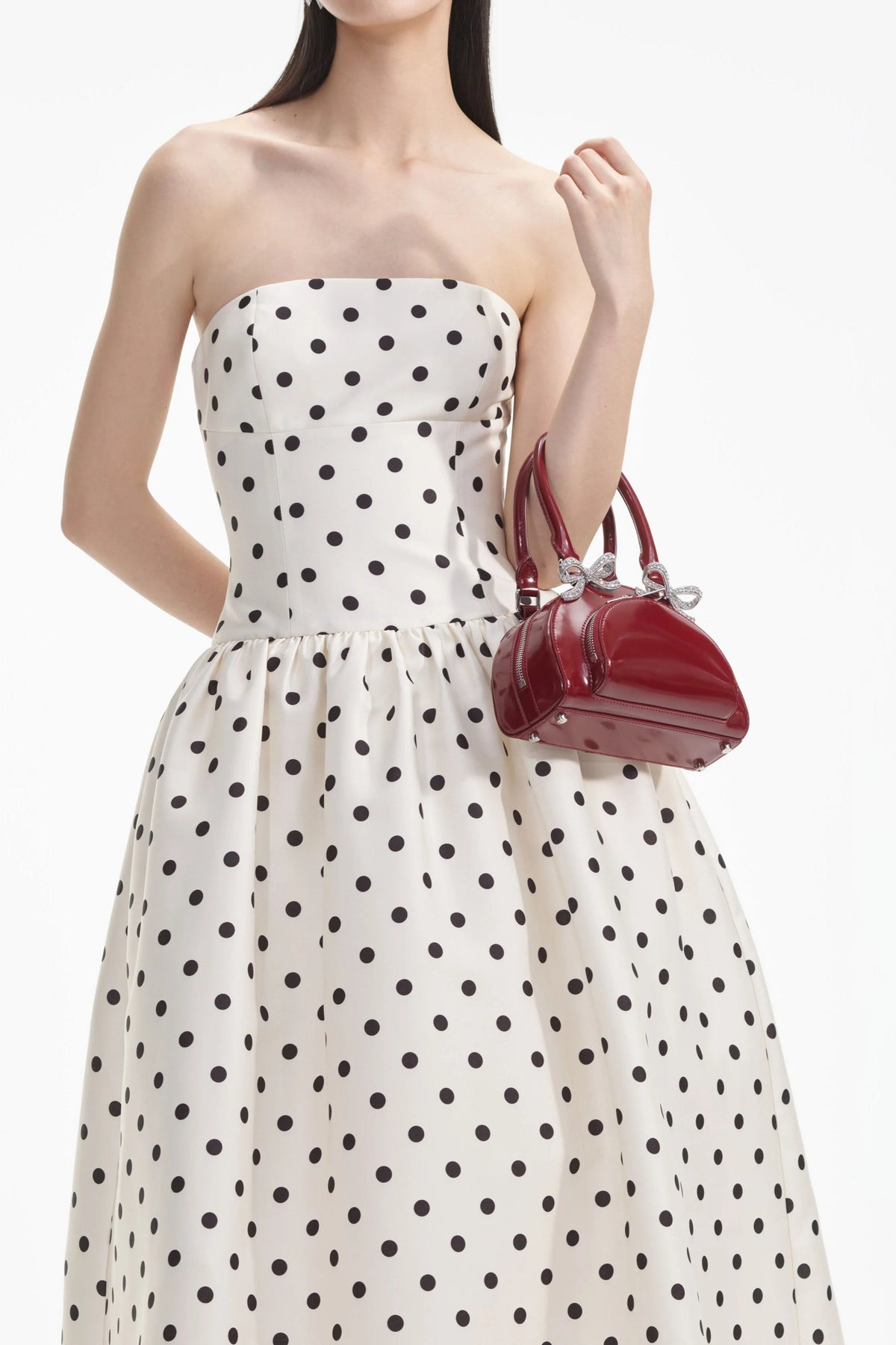 Cream Polka Dot Taffeta Midi Dress