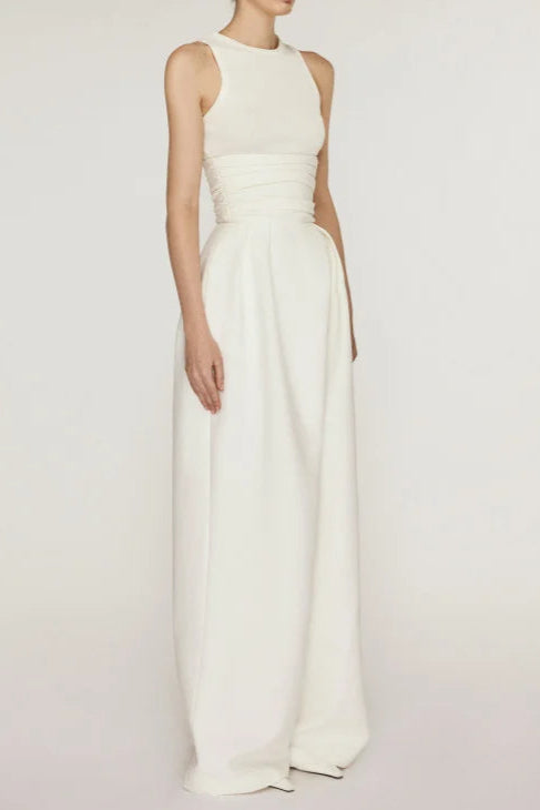Stretch Sleeveless Tank Top Pleated Pants Set in white