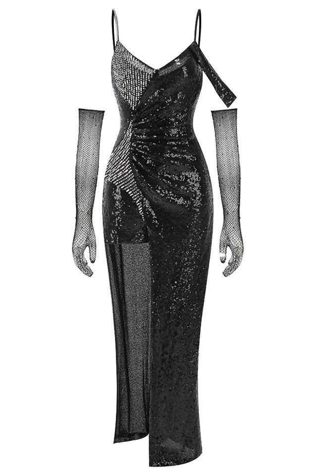ashley sequin strap maxi dress in black