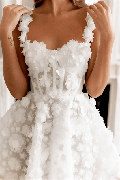 White Flower Lace Embroidery Lace-Up Spaghetti Strap Mini Dress