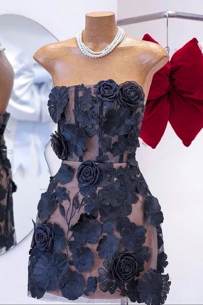 jessica floral embroidery Mini Dress in black