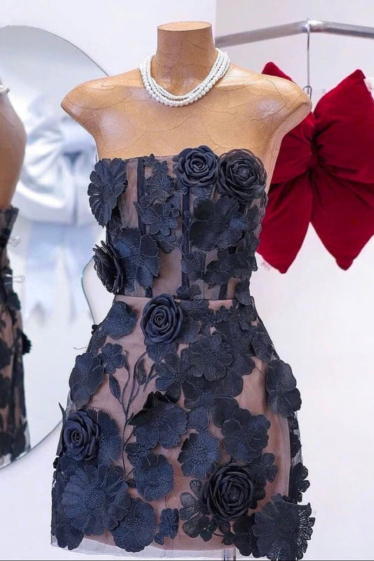 jessica floral embroidery Mini Dress in black