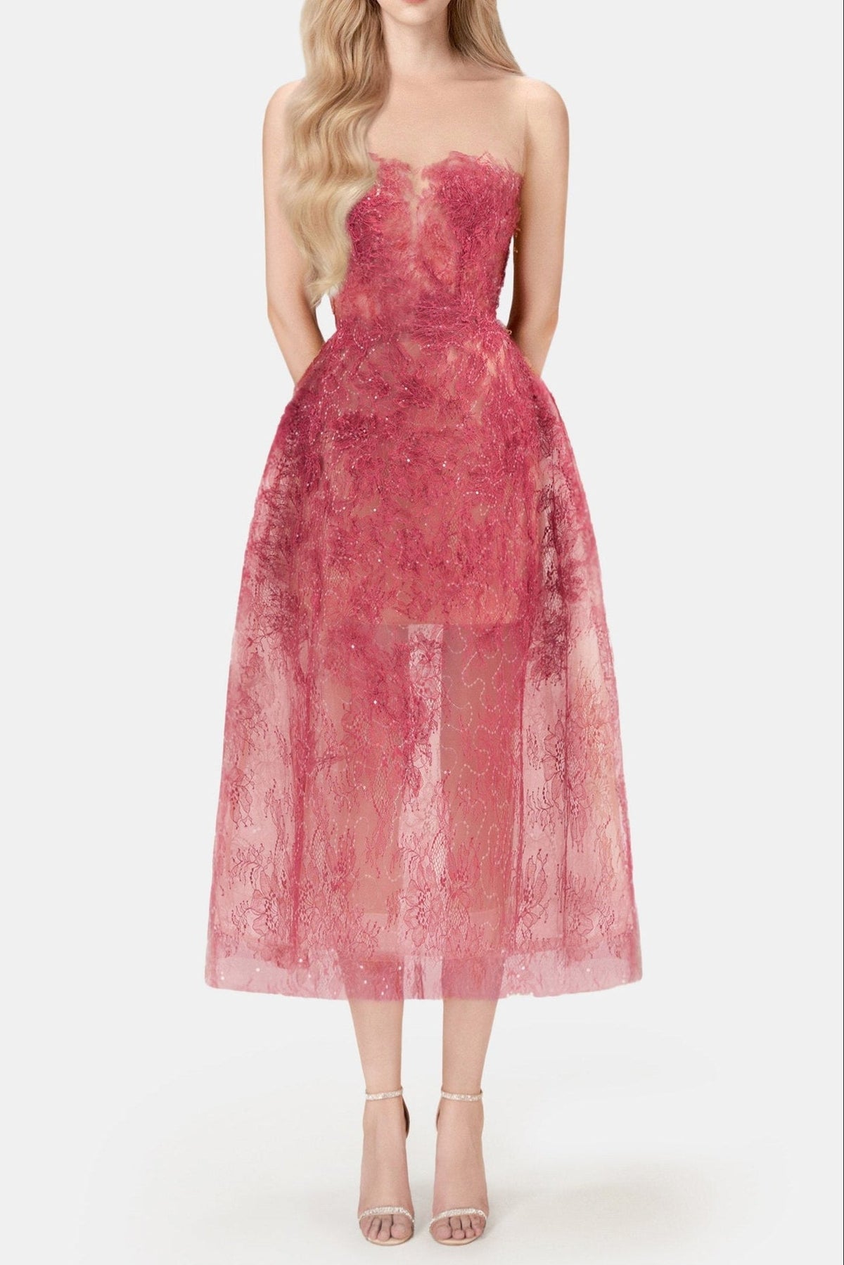 RED BEADED LACE DRESS