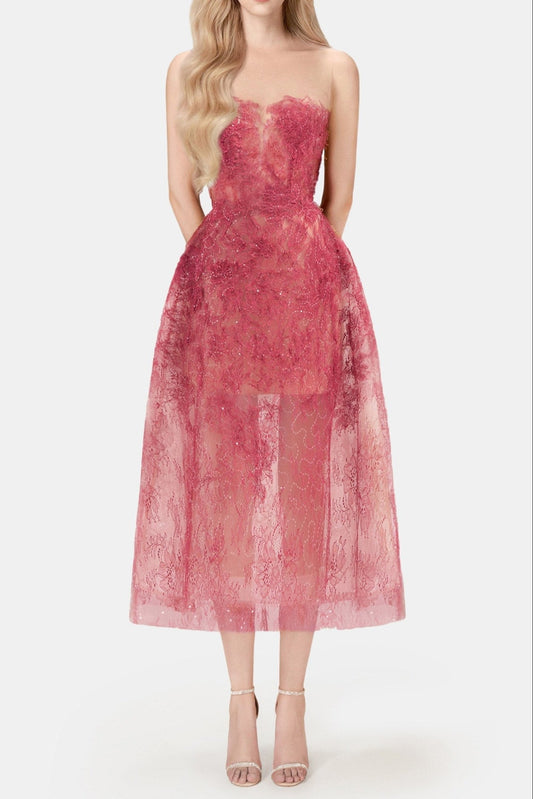 RED BEADED LACE DRESS