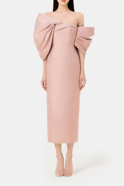 PINK  BIG BOW MIDI DRESS