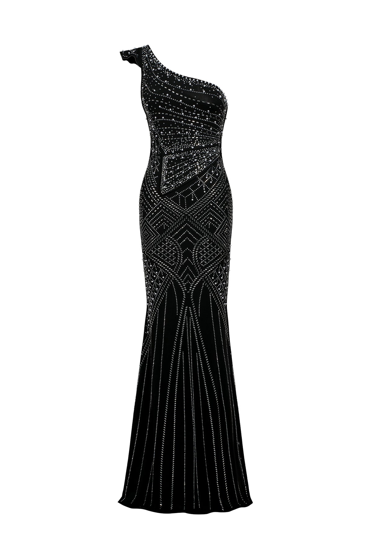 Ferina Skew Collar Diamond Maxi Dress