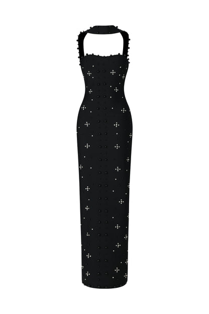 Nesya Sleeveless Pearl Bandage Maxi Dress