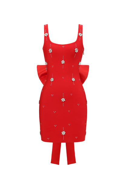 adora Sleeveless Diamond Bow Bandage Mini Dress in red