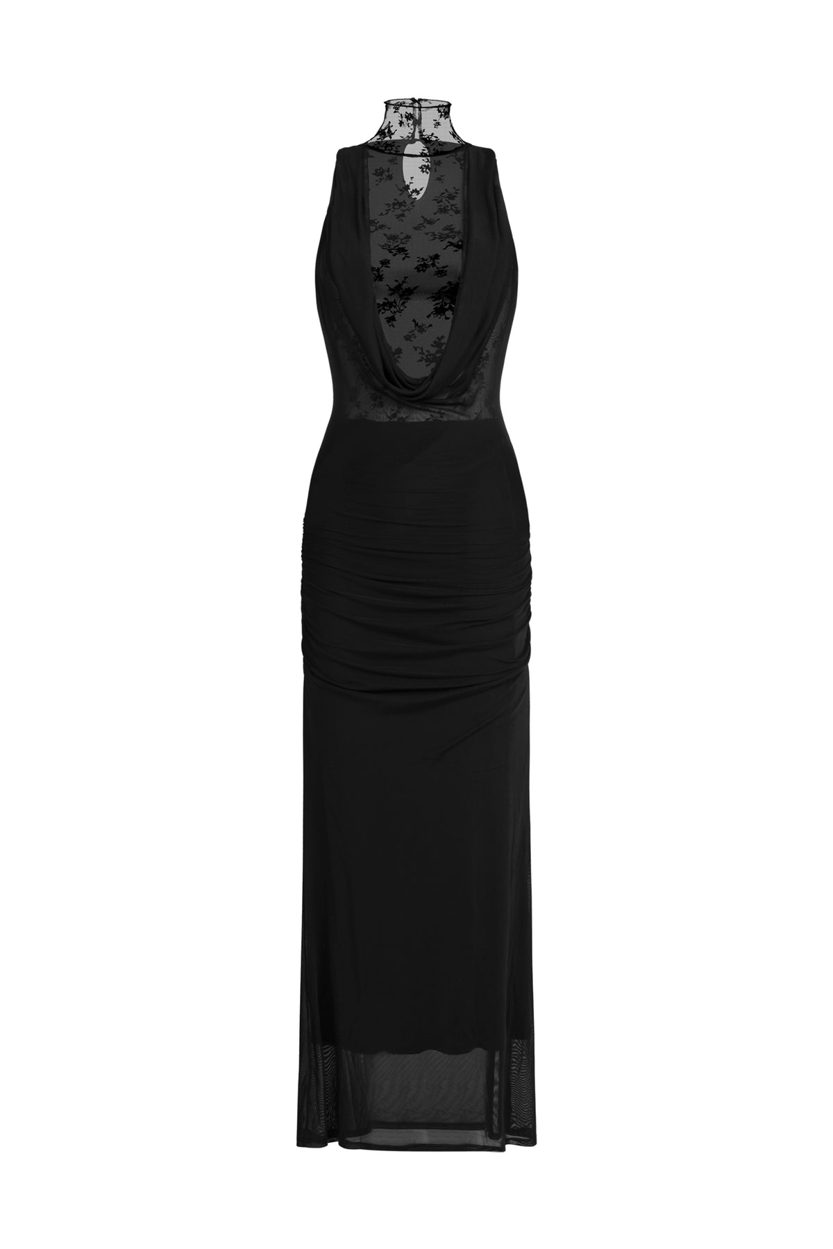 Guga Halter Sleeveless Lace Wrinkle Maxi Dress