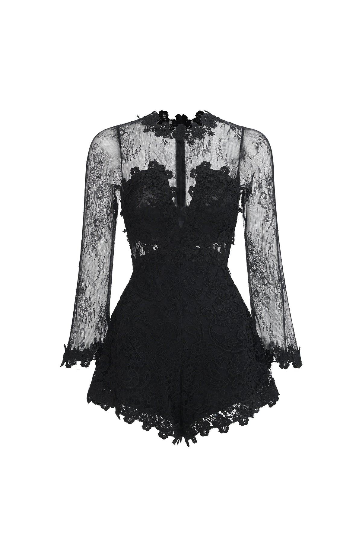 Sheer Lace Long Sleeve Skort Romper