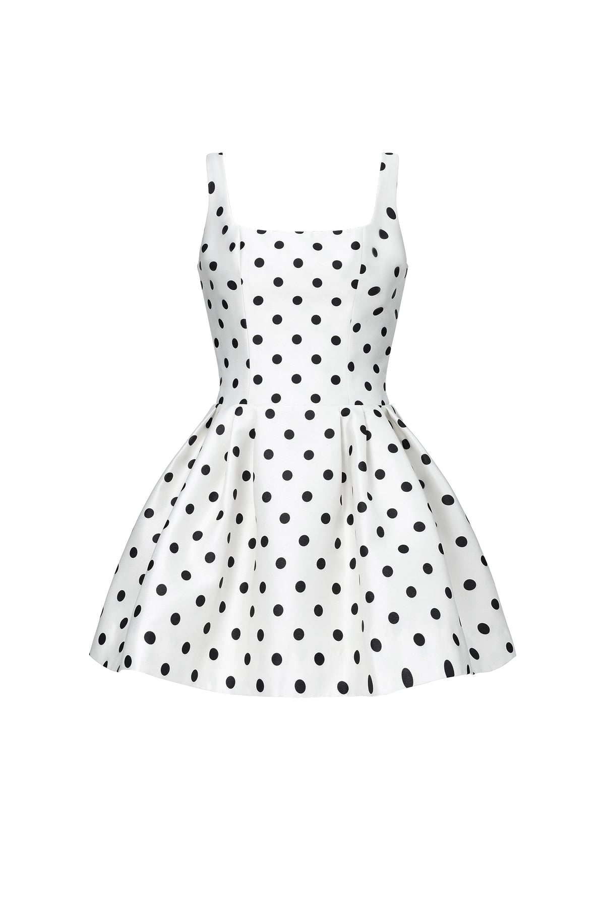 White Black Polka Dot Satin Square Neck Sleeveless Fit & Flare Mini Dress