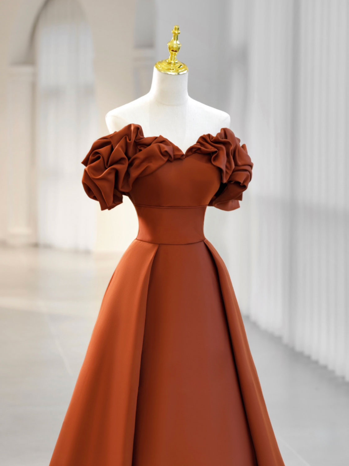Simple A-Line Satin Orange Dress