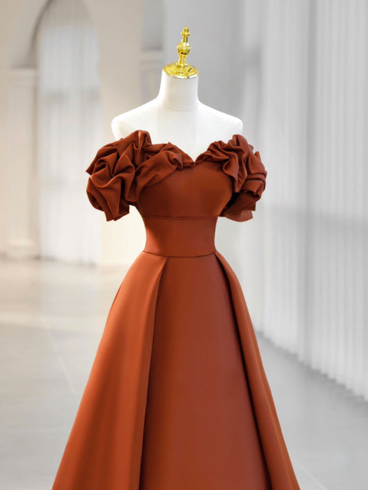 Simple A-Line Satin Orange Dress