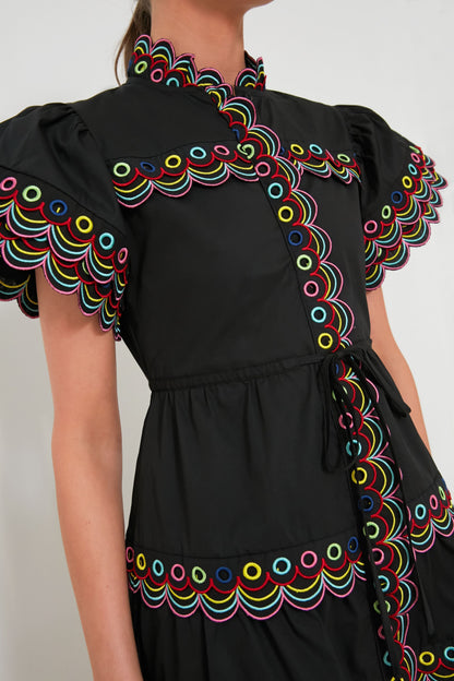 WAVY RUCHED  TRIM MINI DRESS IN BLACK