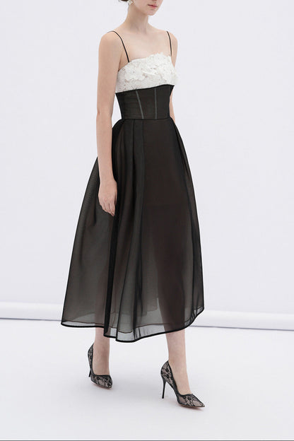 Vela A-line Corset Waist Mesh Midi Dress