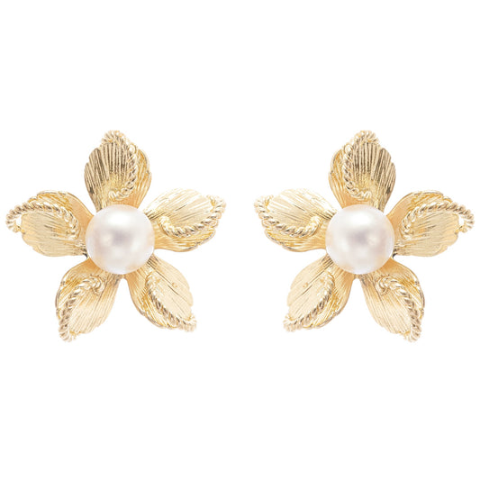 Jeanne floral faux-pearl stud earrings