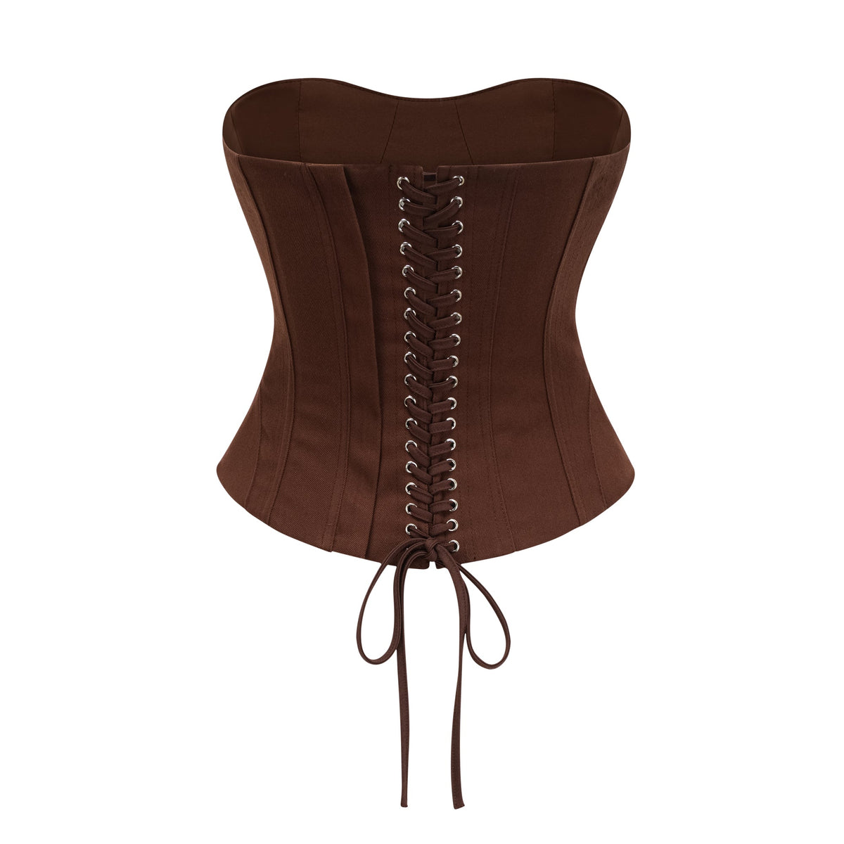 Strapless Wrap Lace-Up Back Brown Corset Top