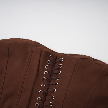 Strapless Wrap Lace-Up Back Brown Corset Top